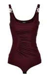 Versace Viscose-jersey Draped Bodysuit In Burgundy
