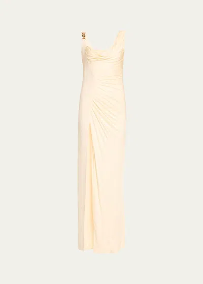 Versace Ruched Jersey Gown In Pink