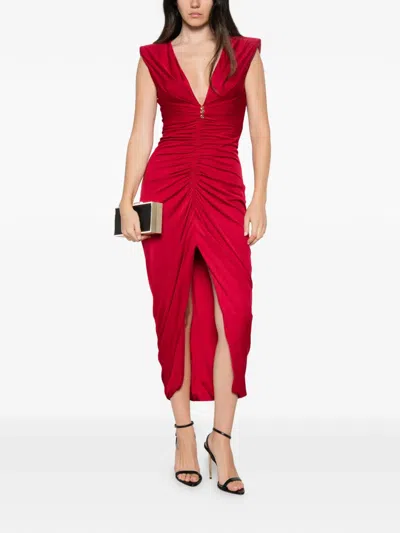 Versace Ruched Medusa-button Dress In Red