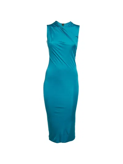 Pre-owned Versace Ruched Sleeveless Maxi Dress In Blue