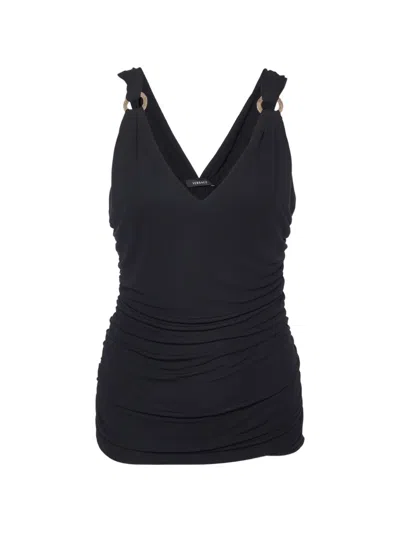 Pre-owned Versace Ruched Sleeveless Top In Black