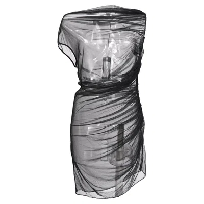 Pre-owned Versace Ruched Tulle Mini Dress In Black Polyamide