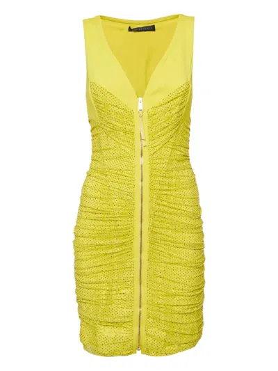 Pre-owned Versace Ruched Zip-up Dress In Yellow