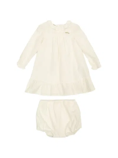 Versace Babies' Ruffled Long-sleeve Dress Set In White
