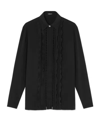 Versace Ruffled Silk Shirt In Black
