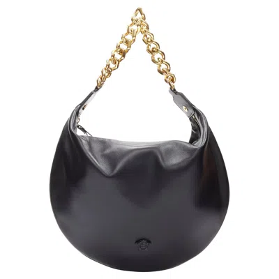 Pre-owned Versace Runway Black Medusa Lamb Leather Gold Tone Chain Hobo Top Handle Bag