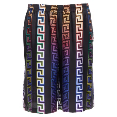 Versace Runway Neon Greca College Fit Silk Twill Shorts In Multi