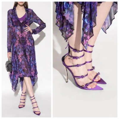 Pre-owned Versace Runway Pin-point Strappy Heel Sandals Purple Orchid Size 6 $1,575
