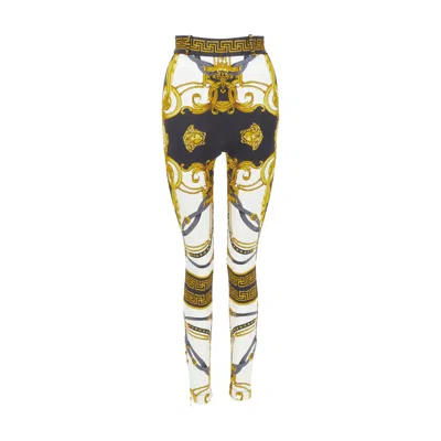 Pre-owned Versace Runway Rodeo Barocco Black Gold Harness Legging Pants It38 Xs
