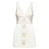 Versace Runway White Studded Leather Silk Skirt Mini Dress In White