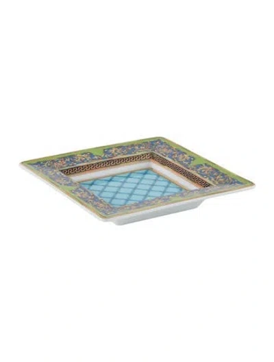 Pre-owned Versace Russian Dream Square Catchall Tray In Blue