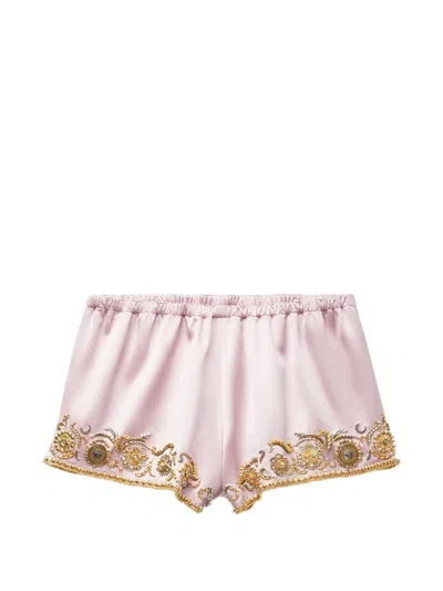 Versace Sady Shorts Aus Bestickter Seide In Pink
