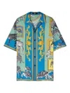 Versace Safari Printed Silk Shirt In Blue