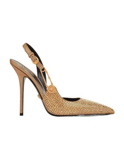 Versace Safety Pin 120mm Pumps In Nude