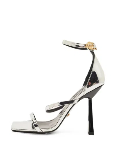 Pre-owned Versace Safety Pin Ankle Strap Sandals In Silver