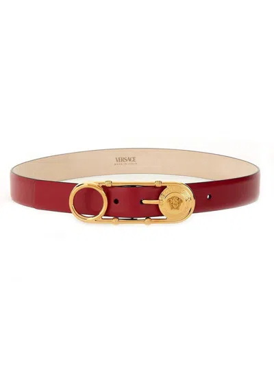 Versace "safety Pin" Belt In Red
