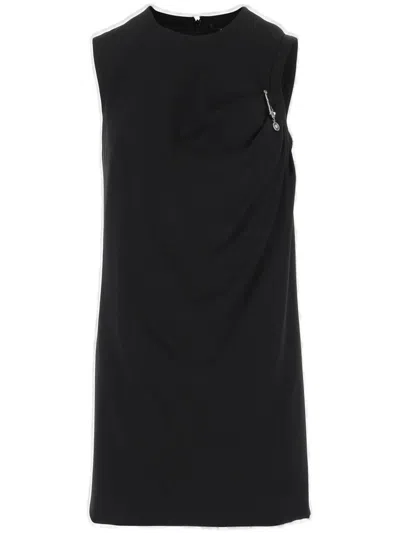 Versace Safety-pin Responsible Matte Enver Satin Mini Dress In Black