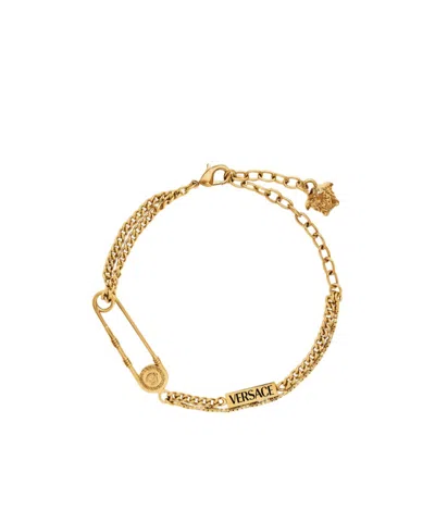 Versace Safety Pin Bracelet In Gold