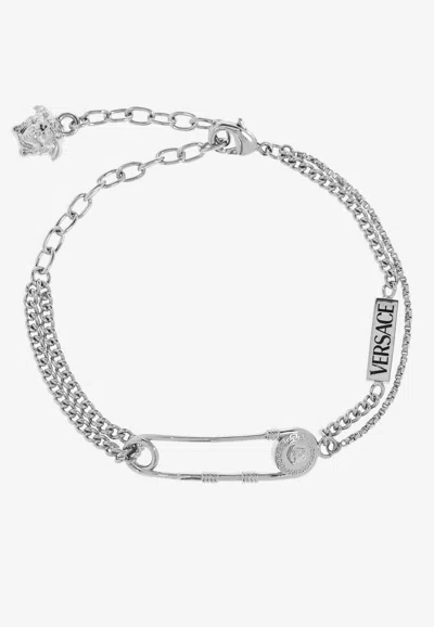 Versace Safety Pin Chain Bracelet In Metallic