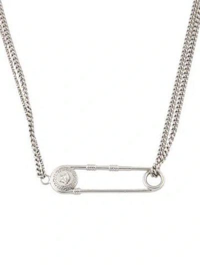 Pre-owned Versace Safety Pin Chain Necklace, 24" In Multicolor