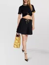 Versace Safety Pin Crop T-shirt With Drawstring Waist In Black