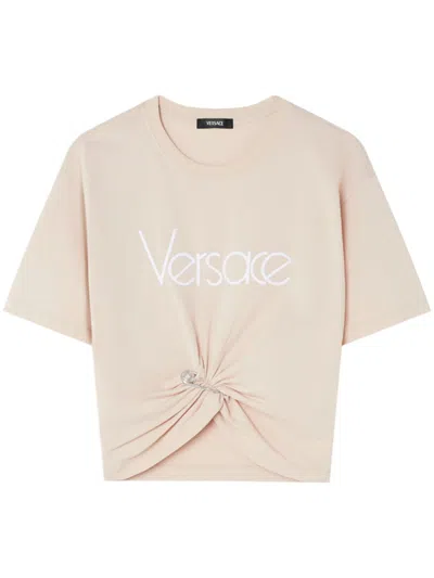 Versace Safety Pin Cropped T-shirt In Nude & Neutrals