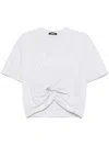 Versace Cropped T-shirt With Twist Detail And Safety Pin Logo In Grey