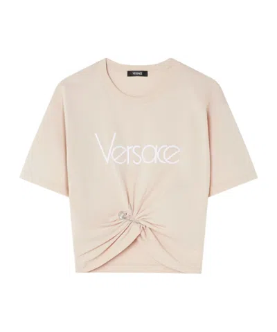 VERSACE VERSACE LOGO-EMBROIDERED CREWNECK T-SHIRT