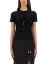 Versace Safety Pin Gathered Short-sleeved Top In Black
