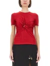 Versace Safety Pin Gathered Short-sleeved Top In Red