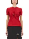 Versace Safety Pin Gathered Short-sleeved Top In Red