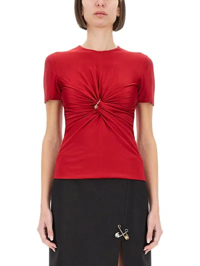 Versace Safety Pin Gathered Viscose Top In Red
