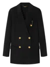 Versace Safety-pin Double-breasted Coat In Black