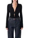 Versace Safety Pin Draped Bodysuit In Black