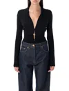 Versace Safety Pin Draped Bodysuit In Black