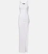 Versace Safety Pin Draped Cotton-blend Maxi Dress In White