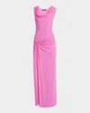 Versace Safety-pin Draped Crepe Jersey Slit Gown In Pink