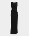Versace Safety-pin Draped Responsible Liquid Jersey Gown In Black