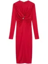 Versace Twisted Safety-pin Long-sleeve Jersey Midi Dress In Rot