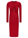 Versace Twisted Safety-pin Long-sleeve Jersey Midi Dress In Red
