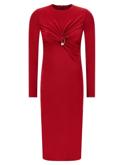 Versace Embellished Twisted Satin-jersey Dress In Red