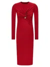 Versace Twisted Safety-pin Long-sleeve Jersey Midi Dress In Red