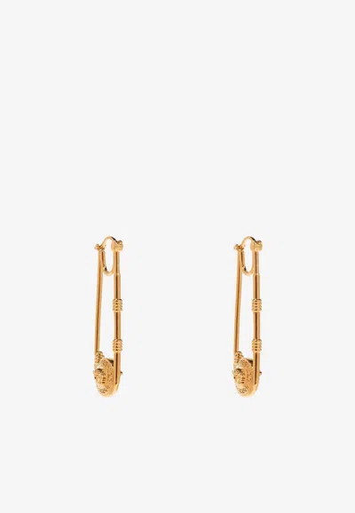 Versace Safety Pin Drop Earrings In Gold