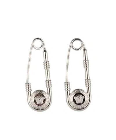 Versace Safety Pin Drop Earrings In White