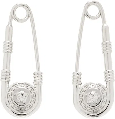 Versace Safety Pin Earrings In Silver