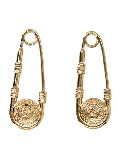 Versace Safety Pin Earrings In Gold