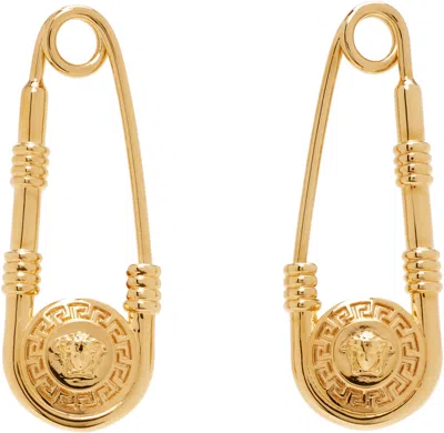 Versace Safety Pin Earrings In Gold