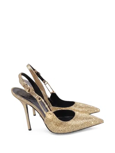 Pre-owned Versace Safety Pin Embellished Pumps In Gold