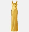 Versace Safety Pin Embellished Silk Satin Gown In Yellow