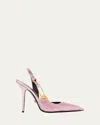Versace Safety Pin Embellished Slingback Pumps In Baby Pink New- Gold